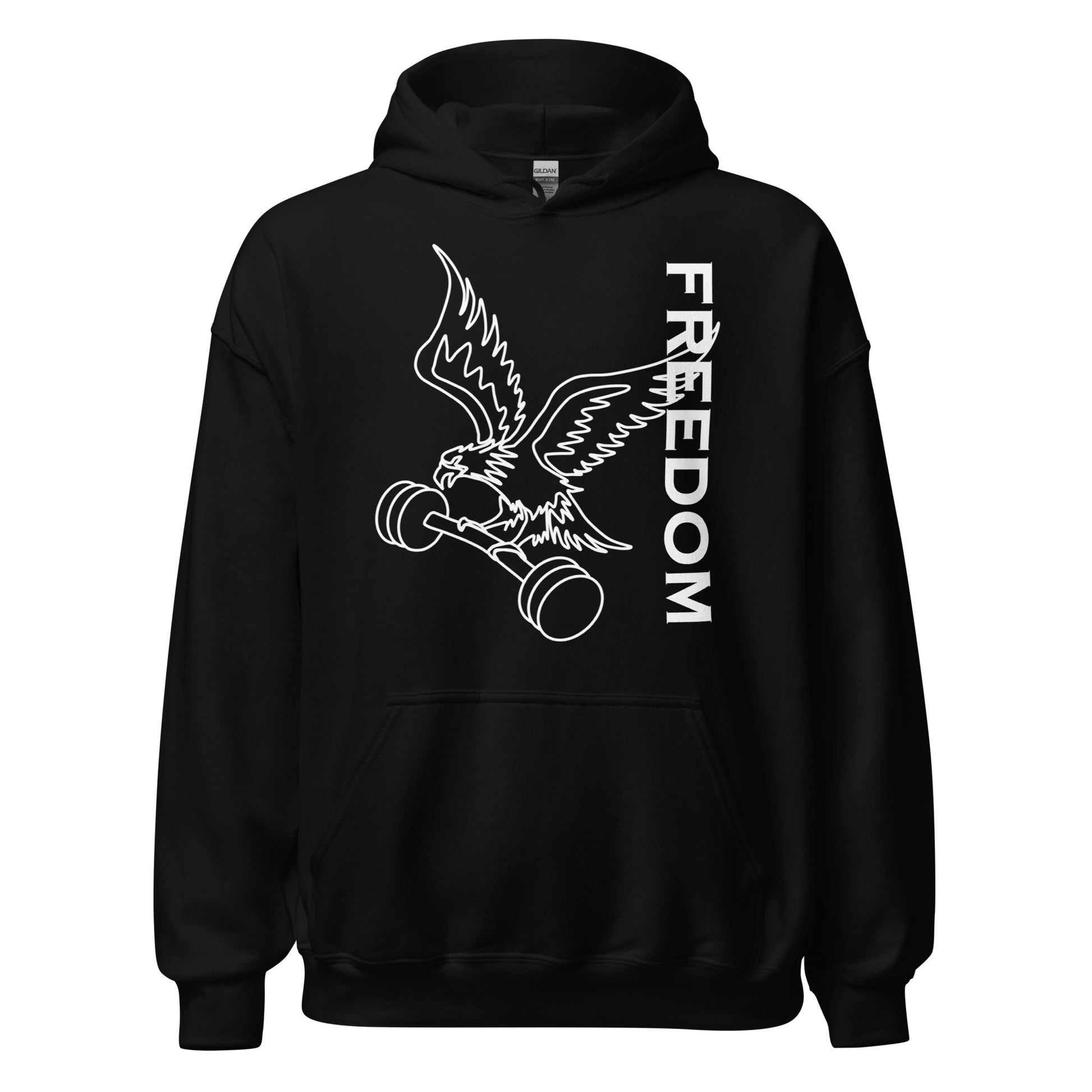 Reversed Freedom Eagle Barbell Hoodie in Black