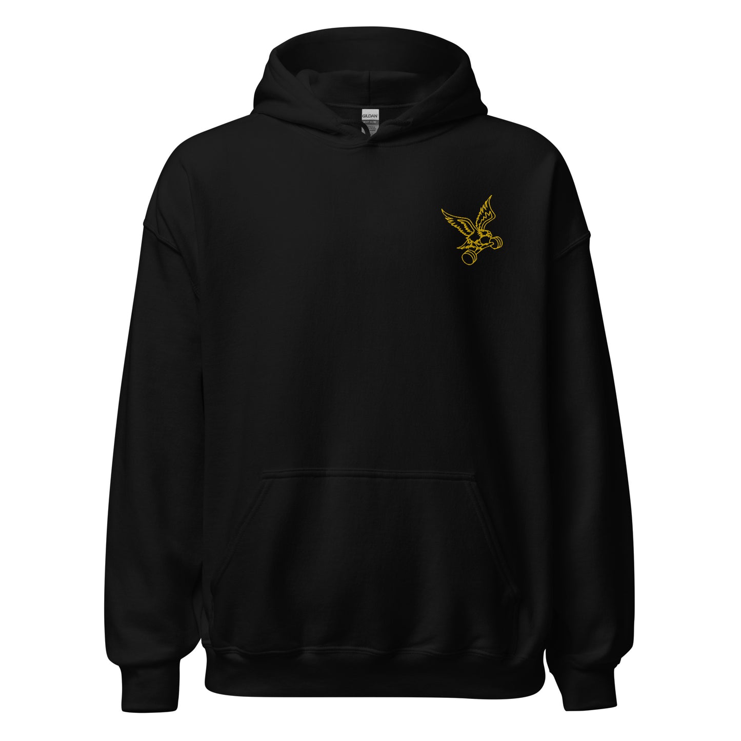 Embroidered Barbell Eagle Hoodie in Black