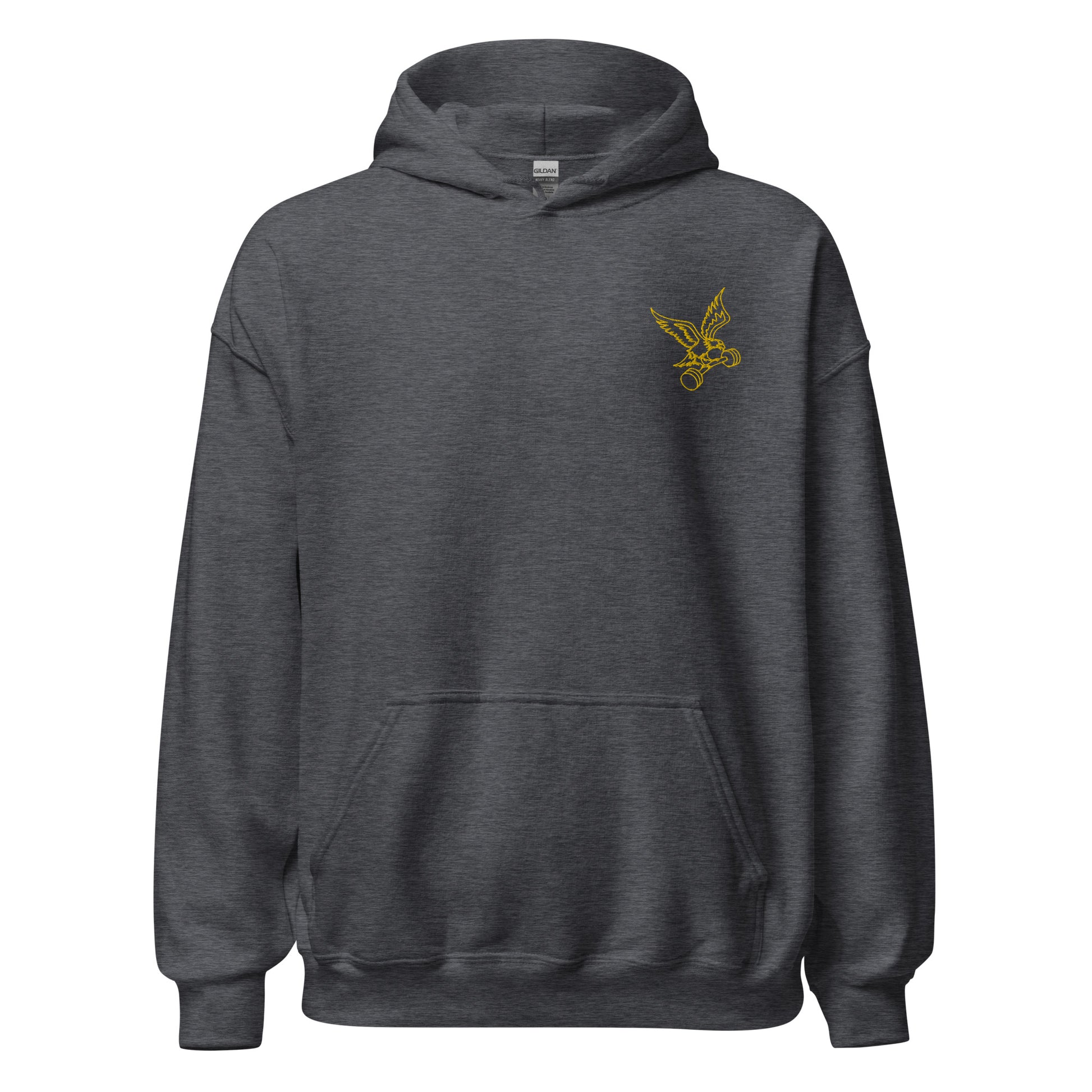 Embroidered Barbell Eagle Hoodie in Dark Heather