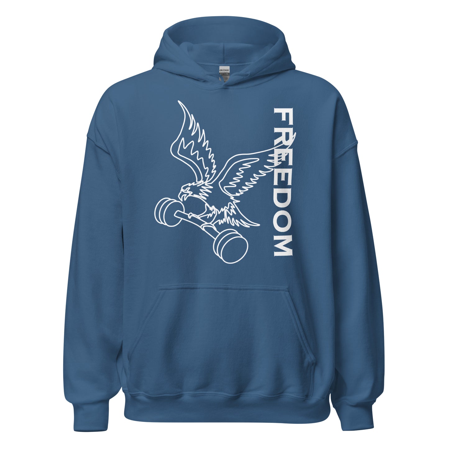 Reversed Freedom Eagle Barbell Hoodie in Indigo Blue