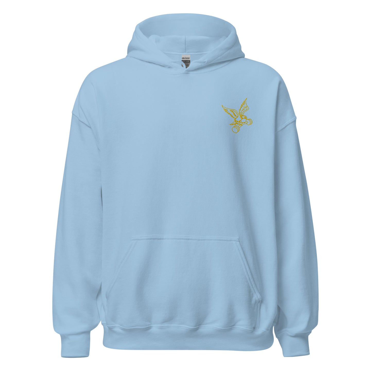 Embroidered Barbell Eagle Hoodie in Light Blue