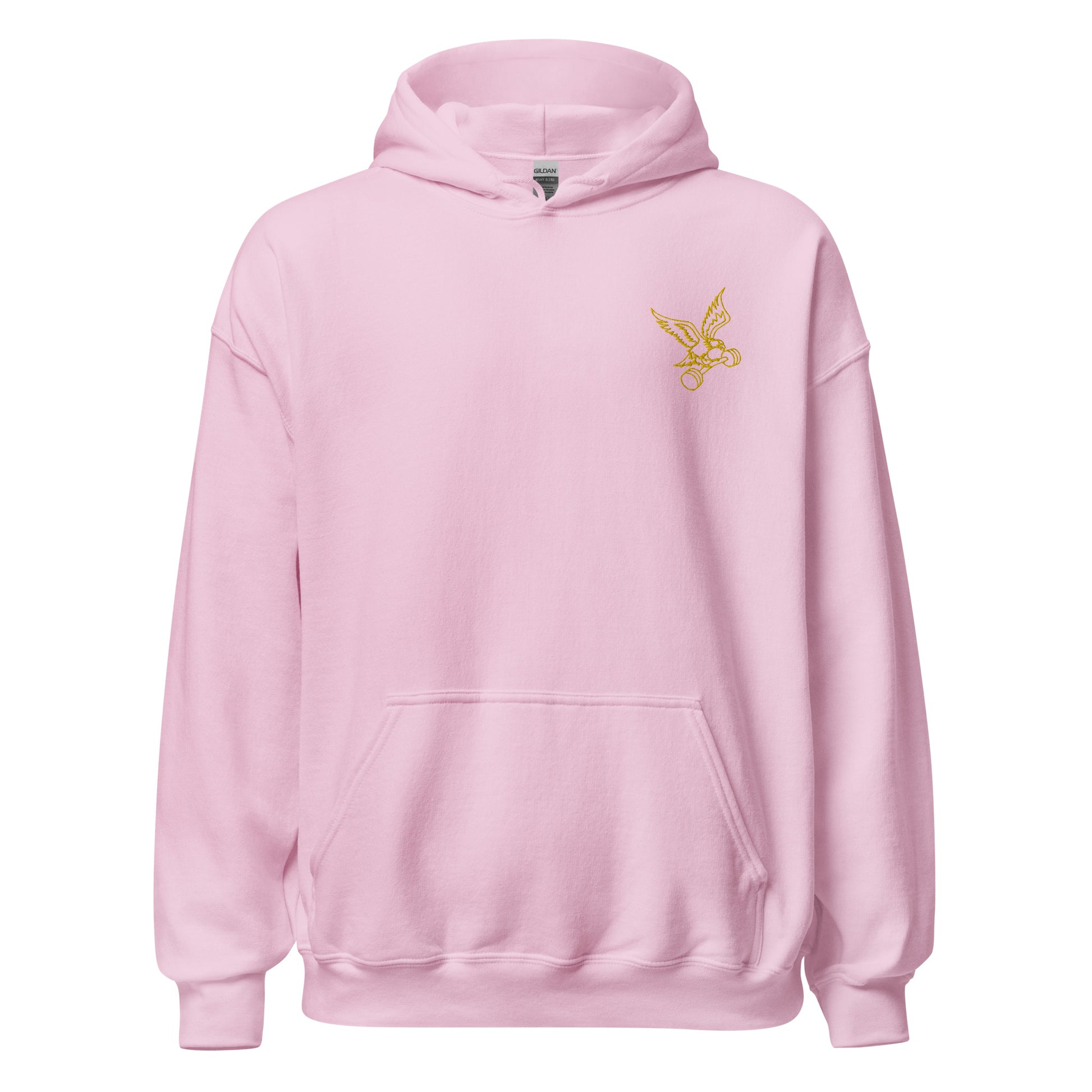 Embroidered Barbell Eagle Hoodie in Light Pink