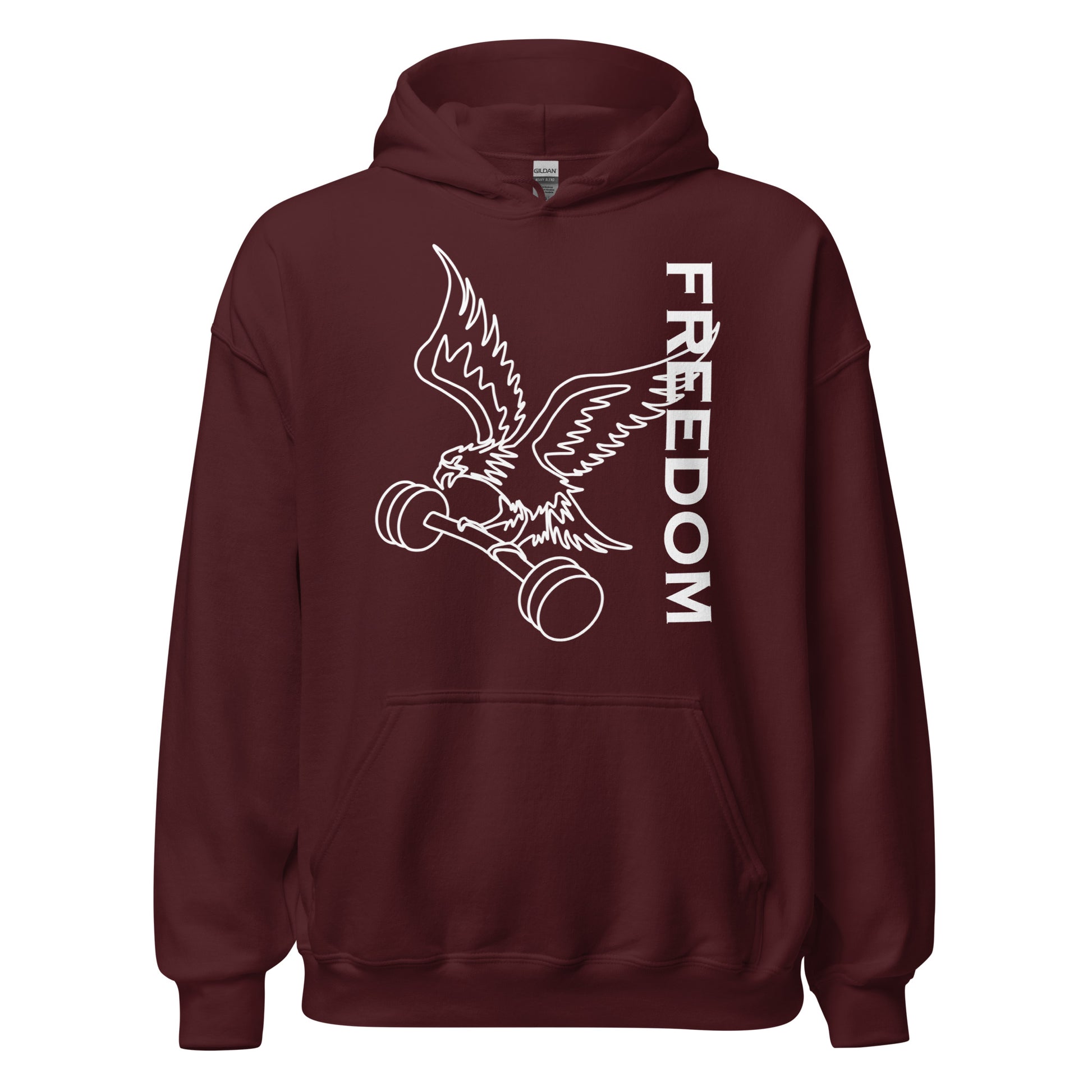 Reversed Freedom Eagle Barbell Hoodie in Maroon