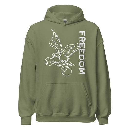 Reversed Freedom Eagle Barbell Hoodie in Military Green