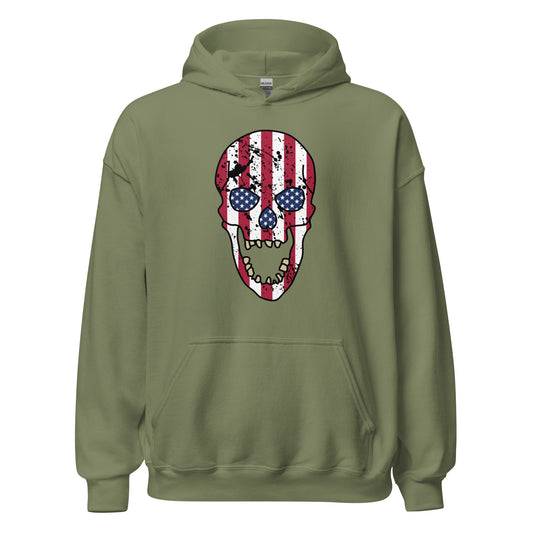 USA Skull Hoodie in Military Green