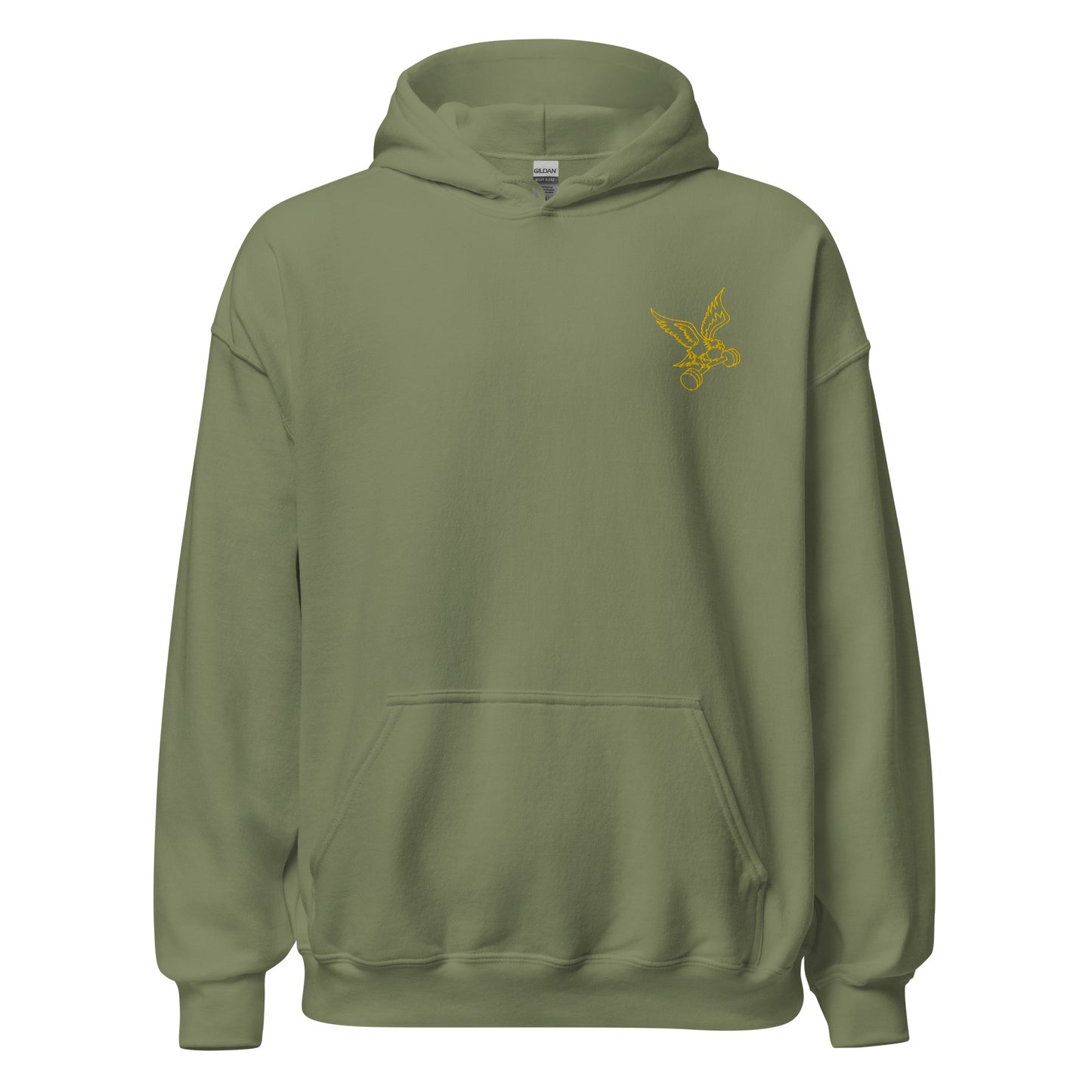 Embroidered Barbell Eagle Hoodie in Military Green