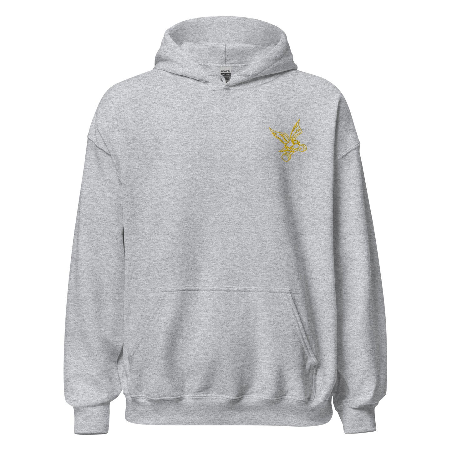 Embroidered Barbell Eagle Hoodie in Sport Grey