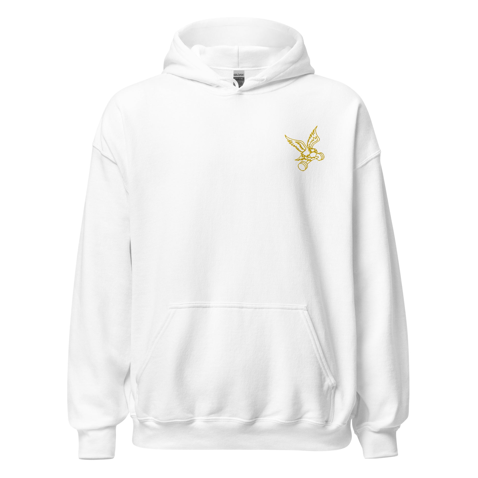 Embroidered Barbell Eagle Hoodie in White