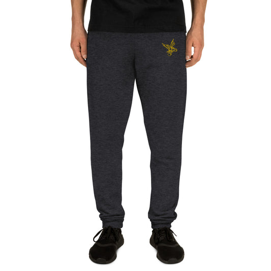 Barbell Eagle Embroidered Lifting Sweat Pants in Black Heather - Zoomed In
