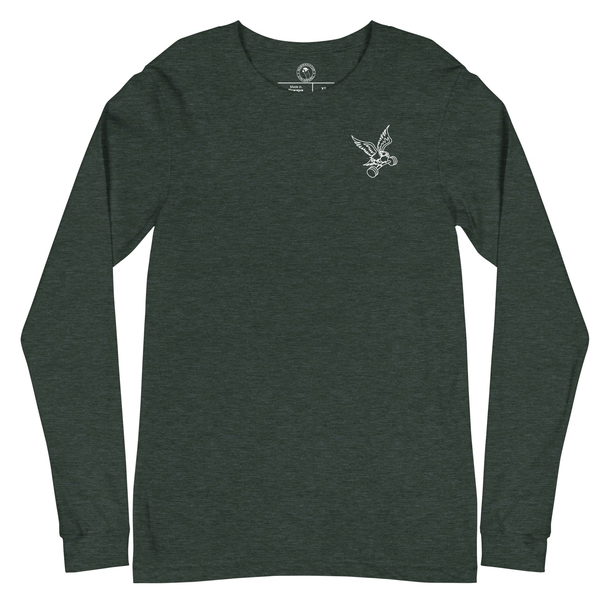 Unisex Barbell Eagle Long Sleeve Shirt in Heather Forest