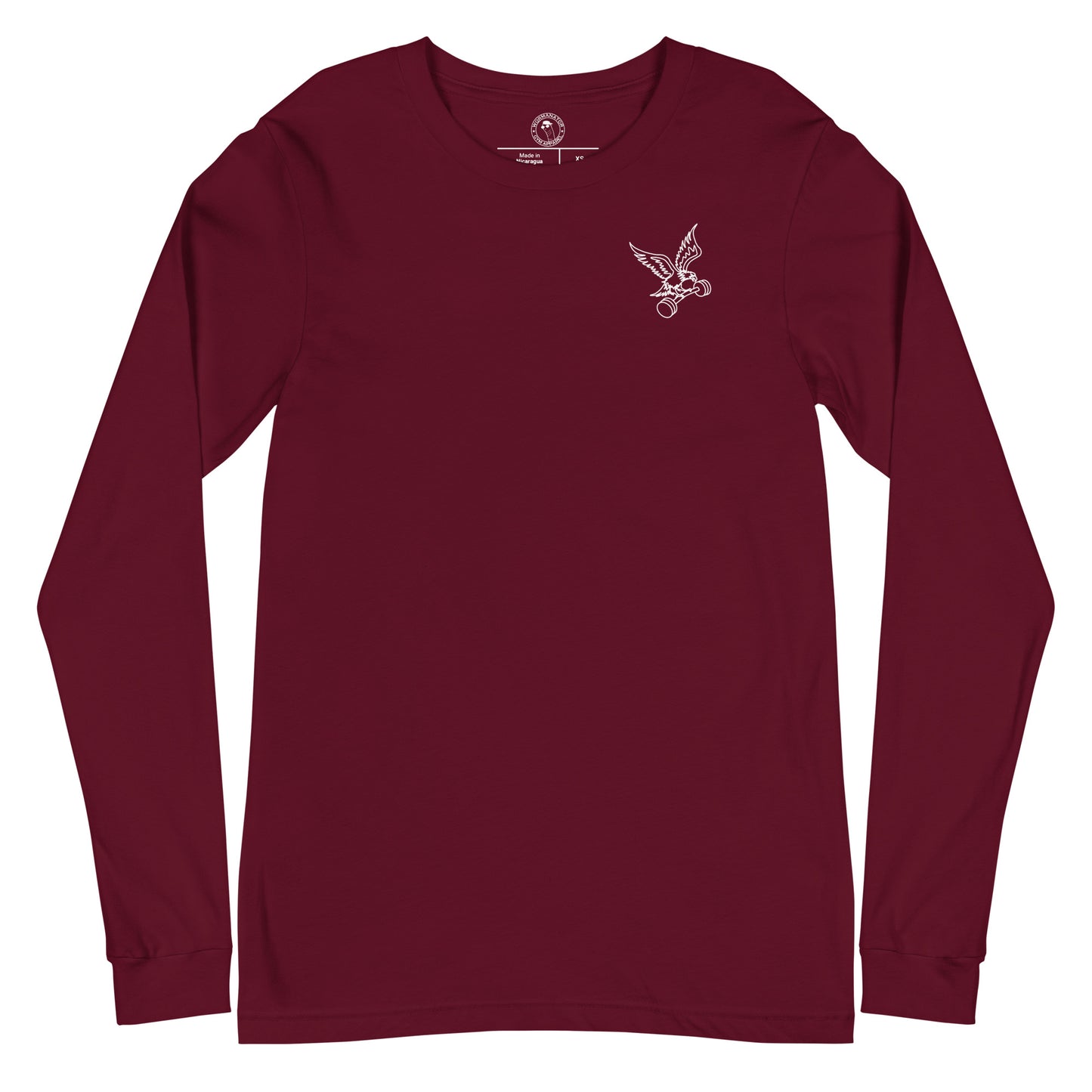 Unisex Barbell Eagle Long Sleeve Shirt in Maroon
