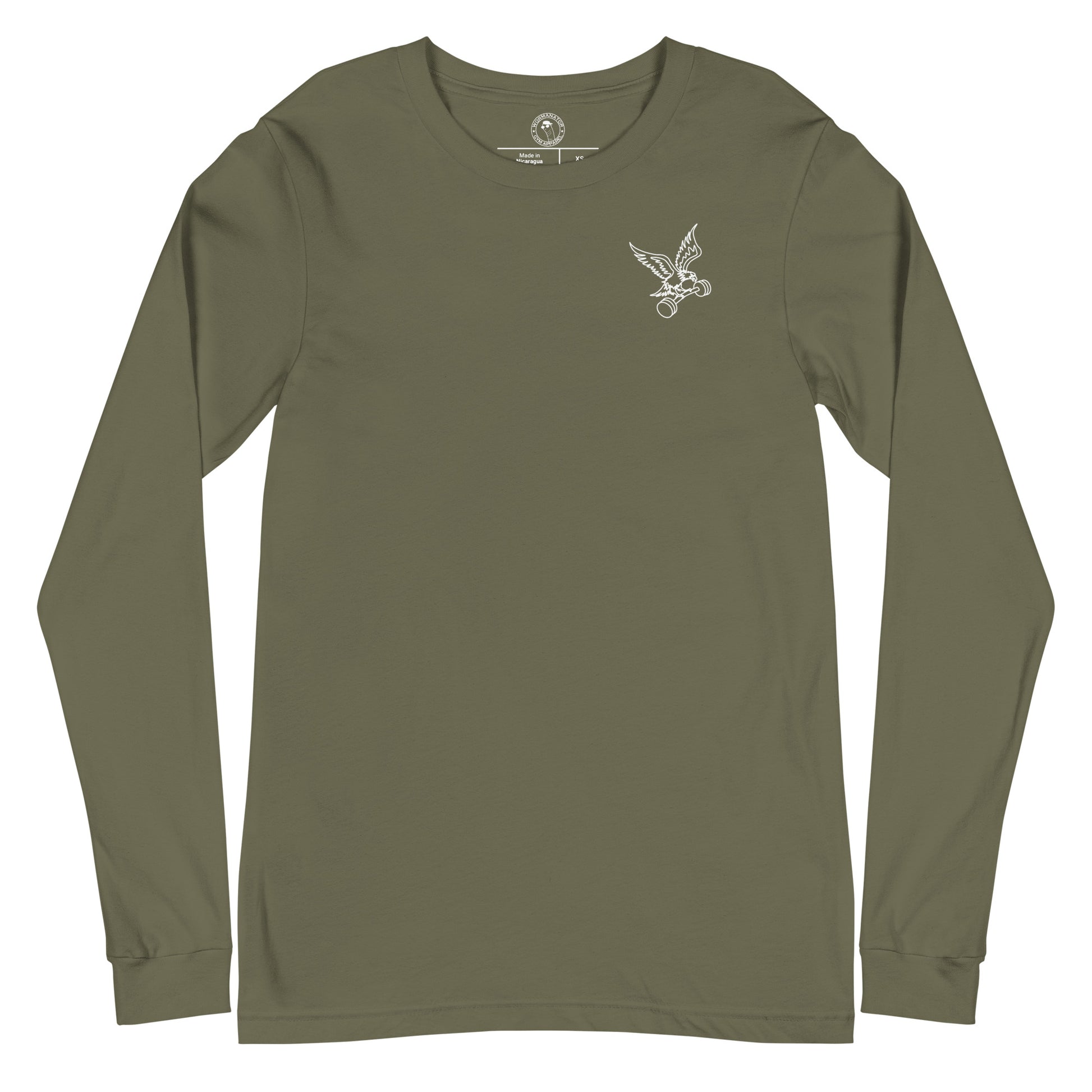 Unisex Barbell Eagle Long Sleeve Shirt in Military Green