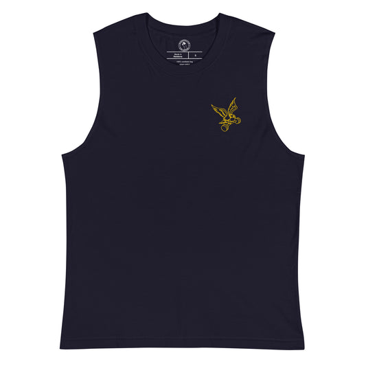 Embroidered Barbell Eagle Muscle Shirt in Navy
