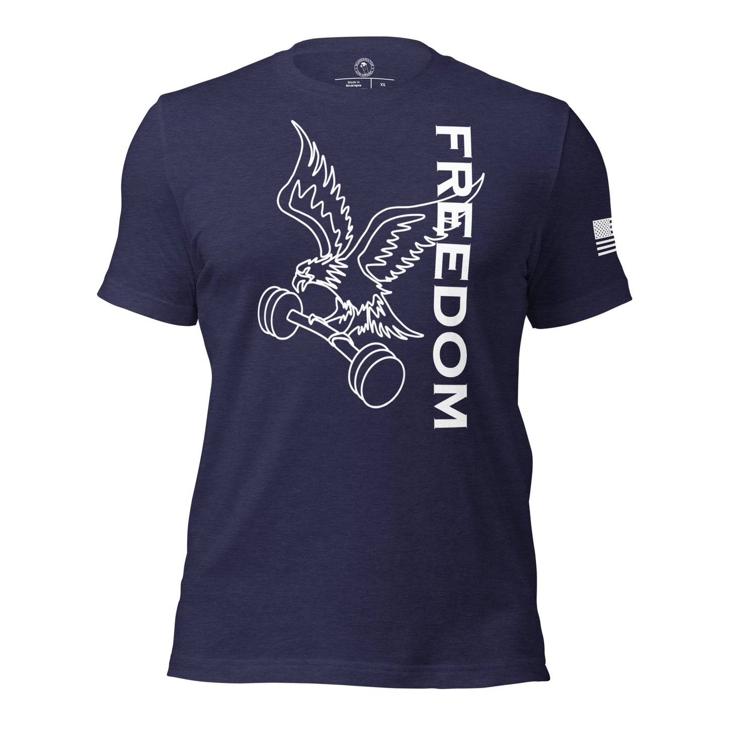 Reversed Freedom Eagle Barbell Shirt in Heather Midnight Navy