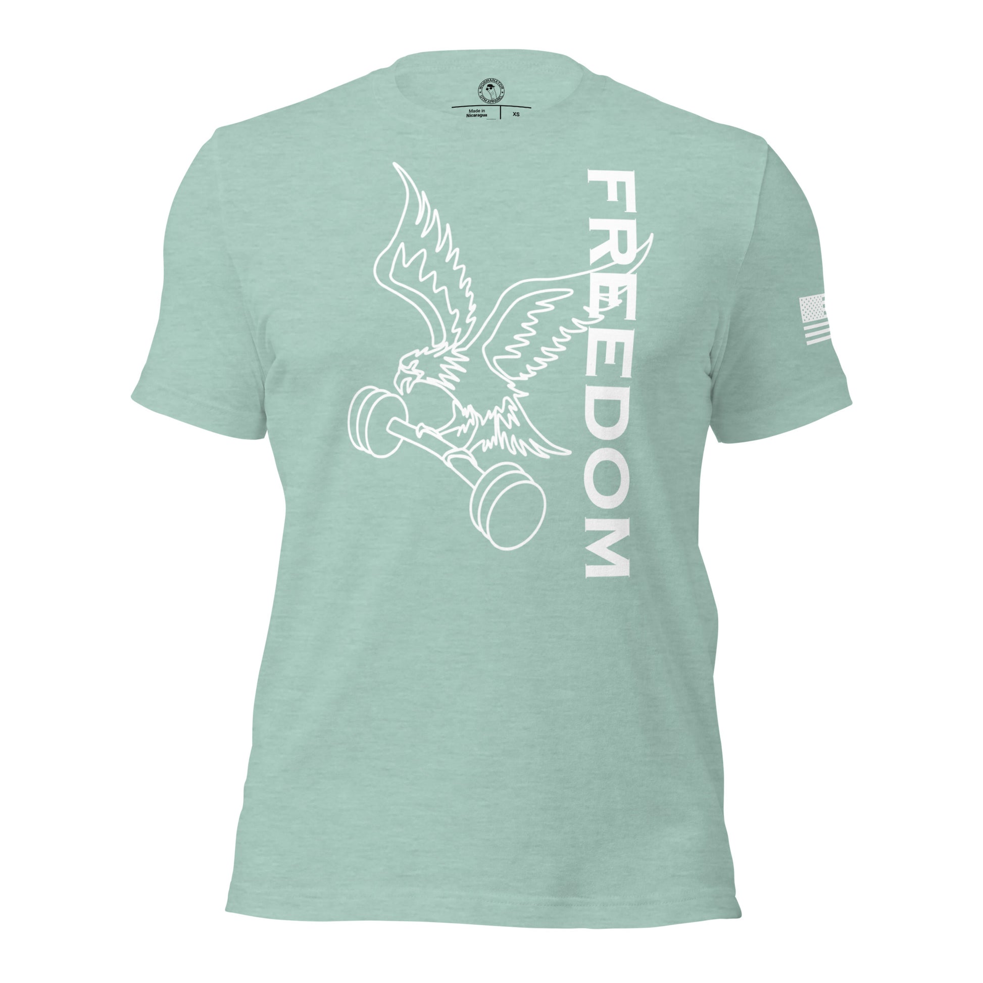Reversed Freedom Eagle Barbell Shirt in Heather Prism Dusty Blue