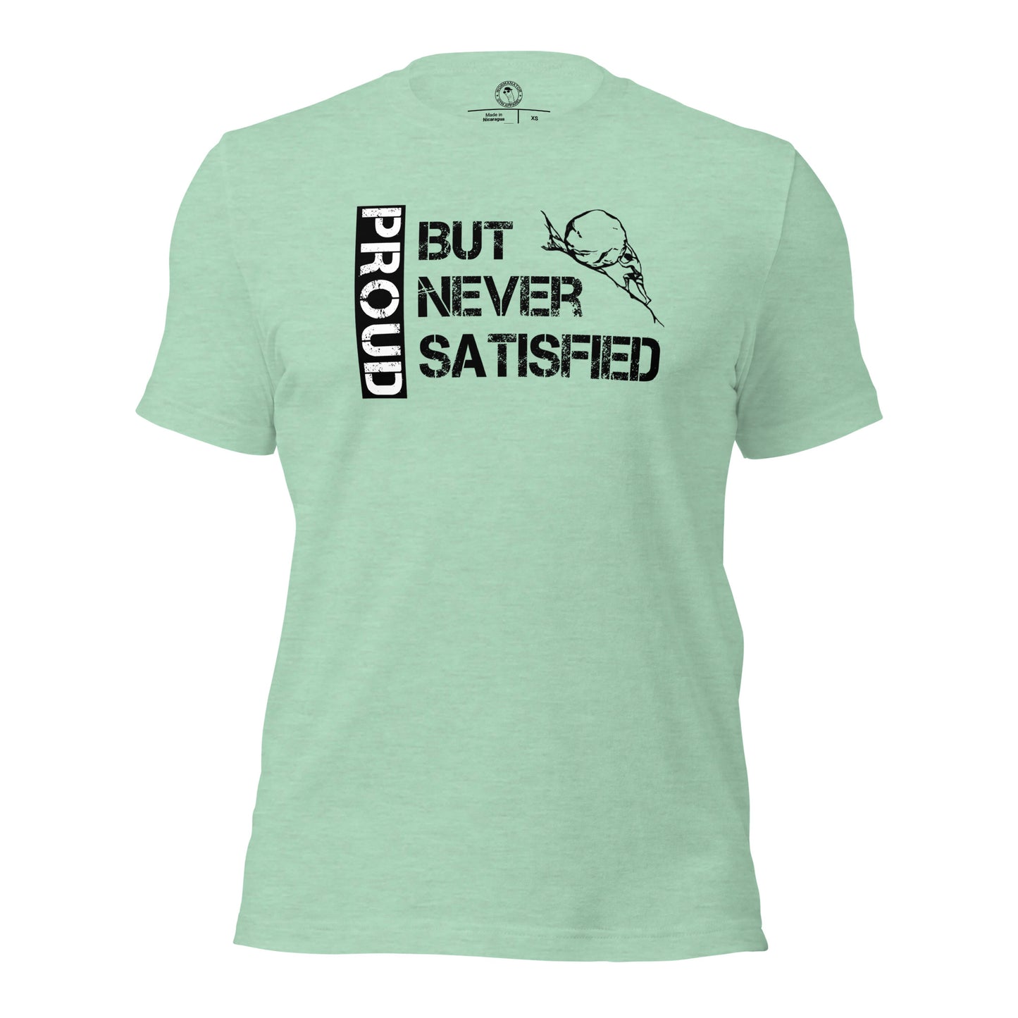 Proud but Never Satisfied Shirt in Heather Prism Mint