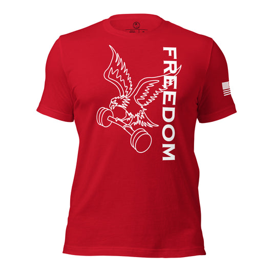 Reversed Freedom Eagle Barbell Shirt in Red - Front