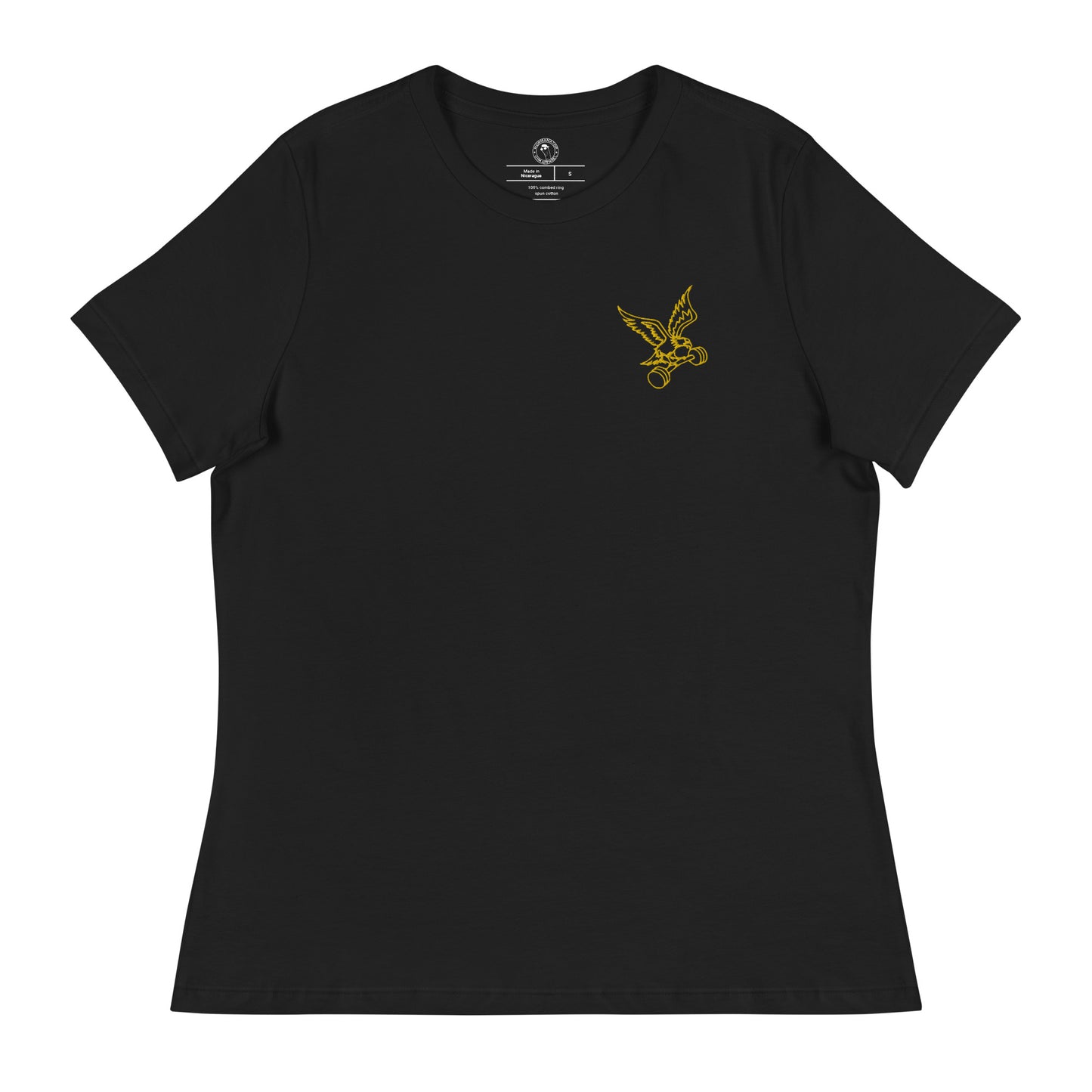 Women's Embroidered Barbell Eagle Shirt in Black