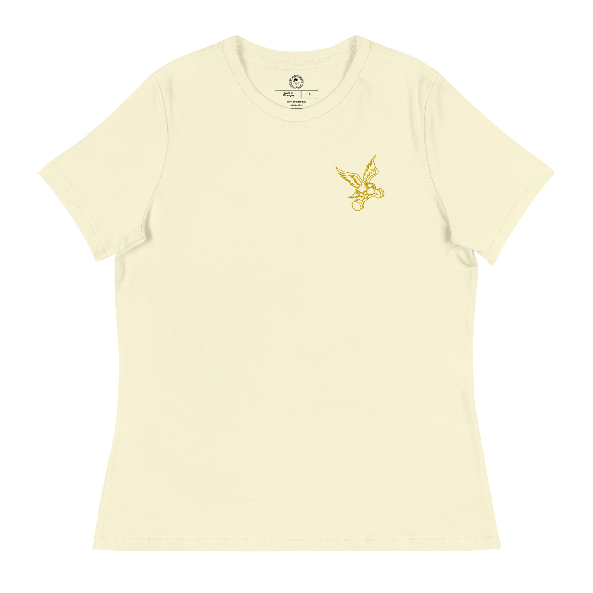 Women's Embroidered Barbell Eagle Shirt in Citron