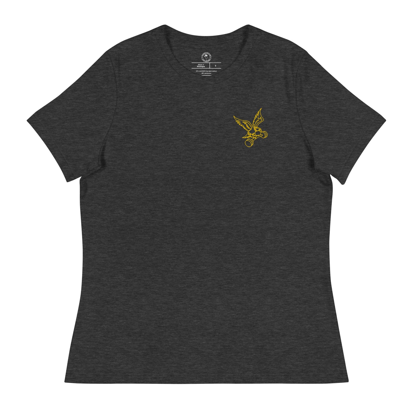 Women's Embroidered Barbell Eagle Shirt in Dark Grey