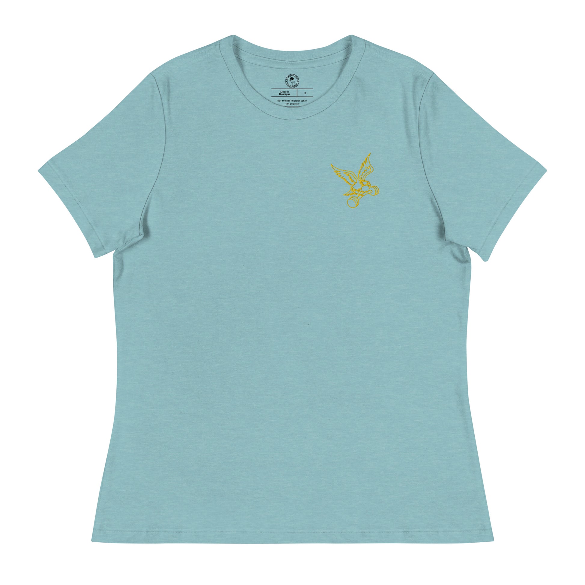 Women's Embroidered Barbell Eagle Shirt in Heather Blue Lagoon