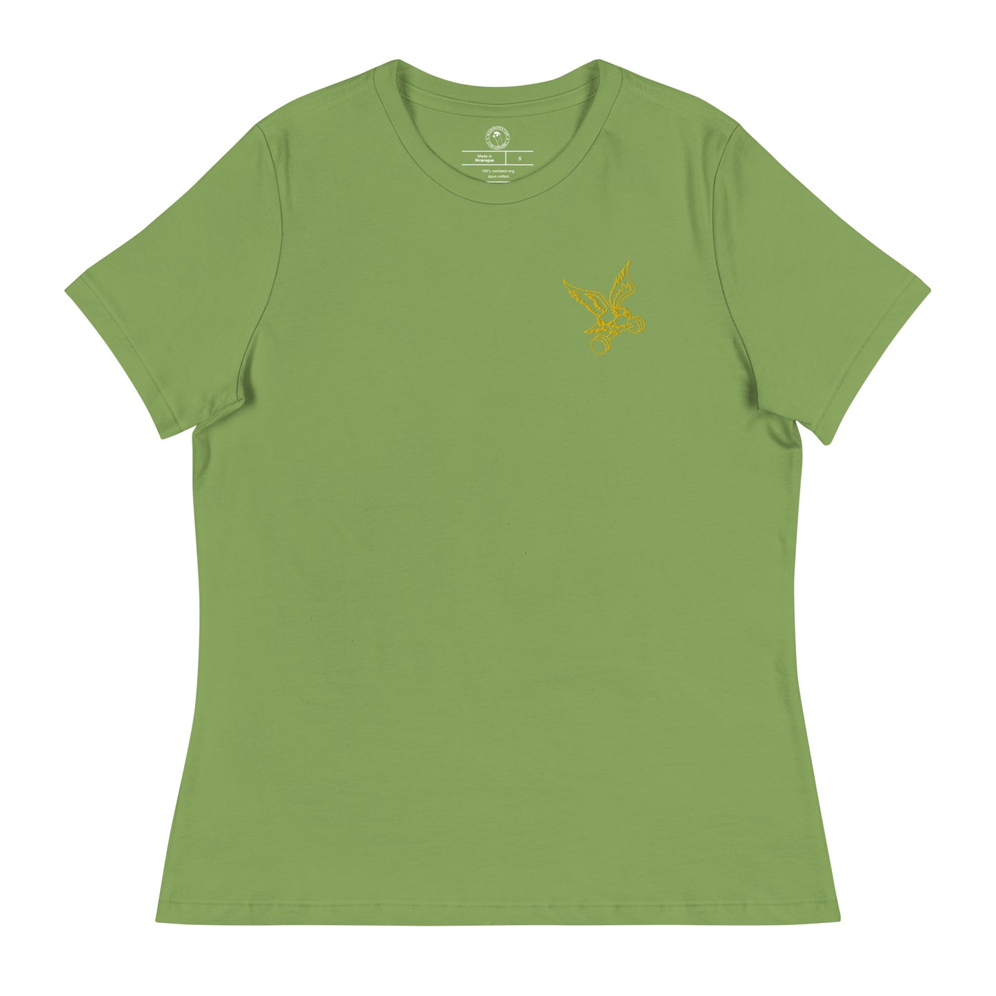 Women's Embroidered Barbell Eagle Shirt in Leaf Green