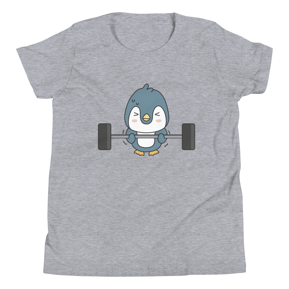 Weightlifting Penguin Children's T-Shirt in Athletic Heather