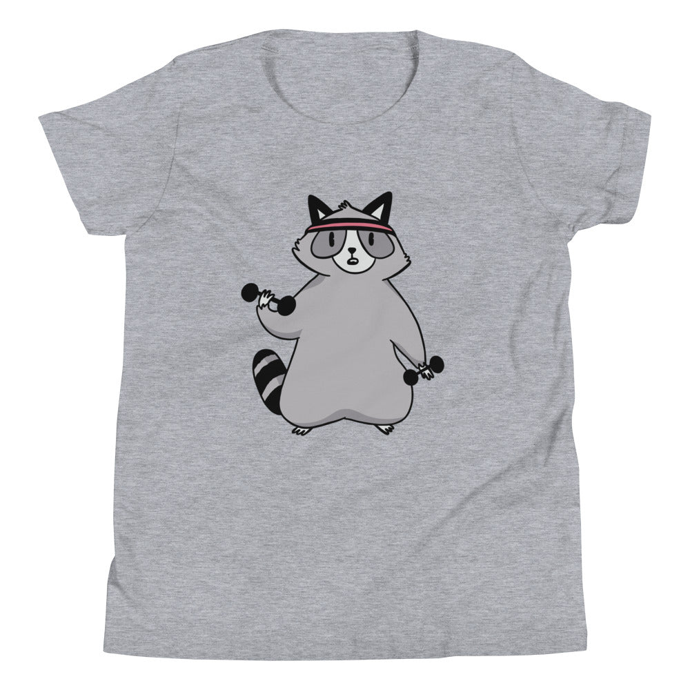 Weightlifting Racoon Children's T-Shirt in Athletic Heather