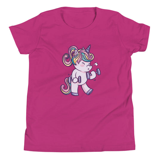 Weightlifting Unicorn Children's T-Shirt in Berry