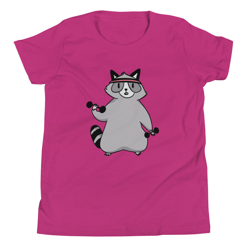 Weightlifting Racoon Children's T-Shirt in Berry