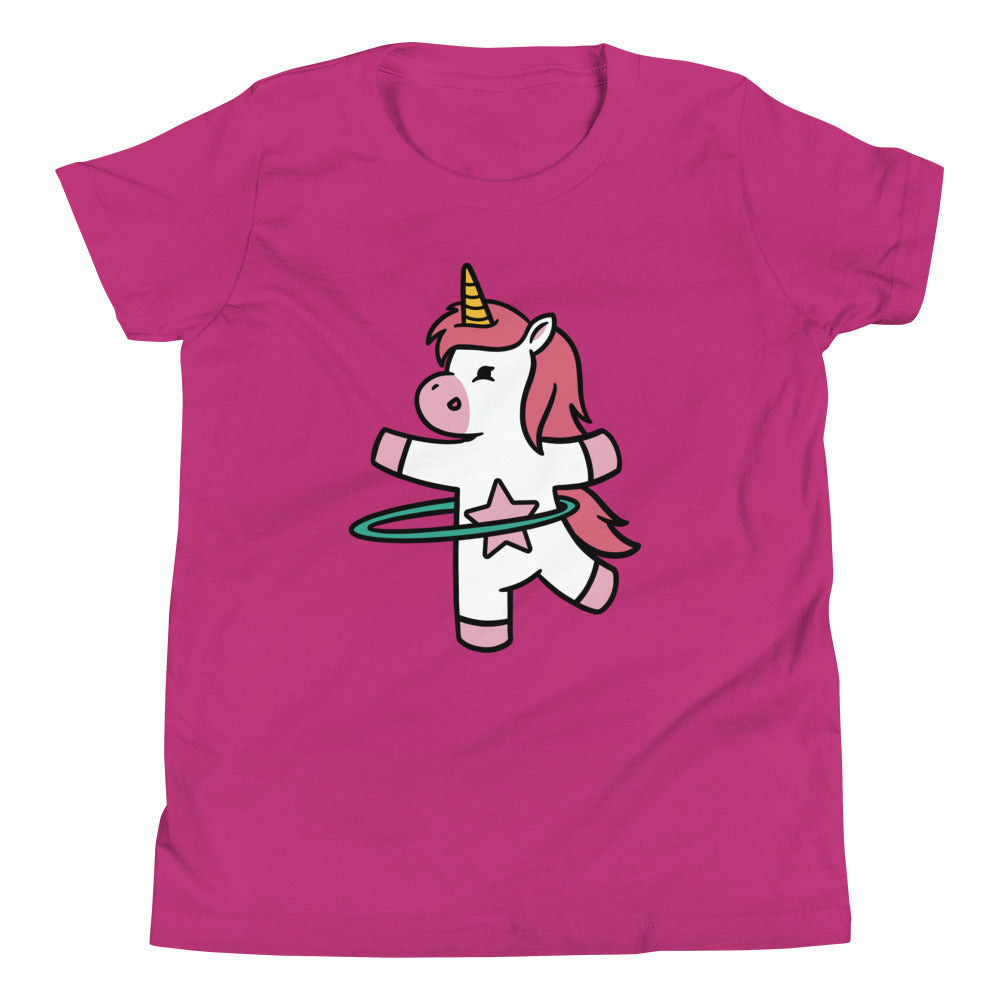 Hula Hooping Unicorn Children's T-Shirt in Berry