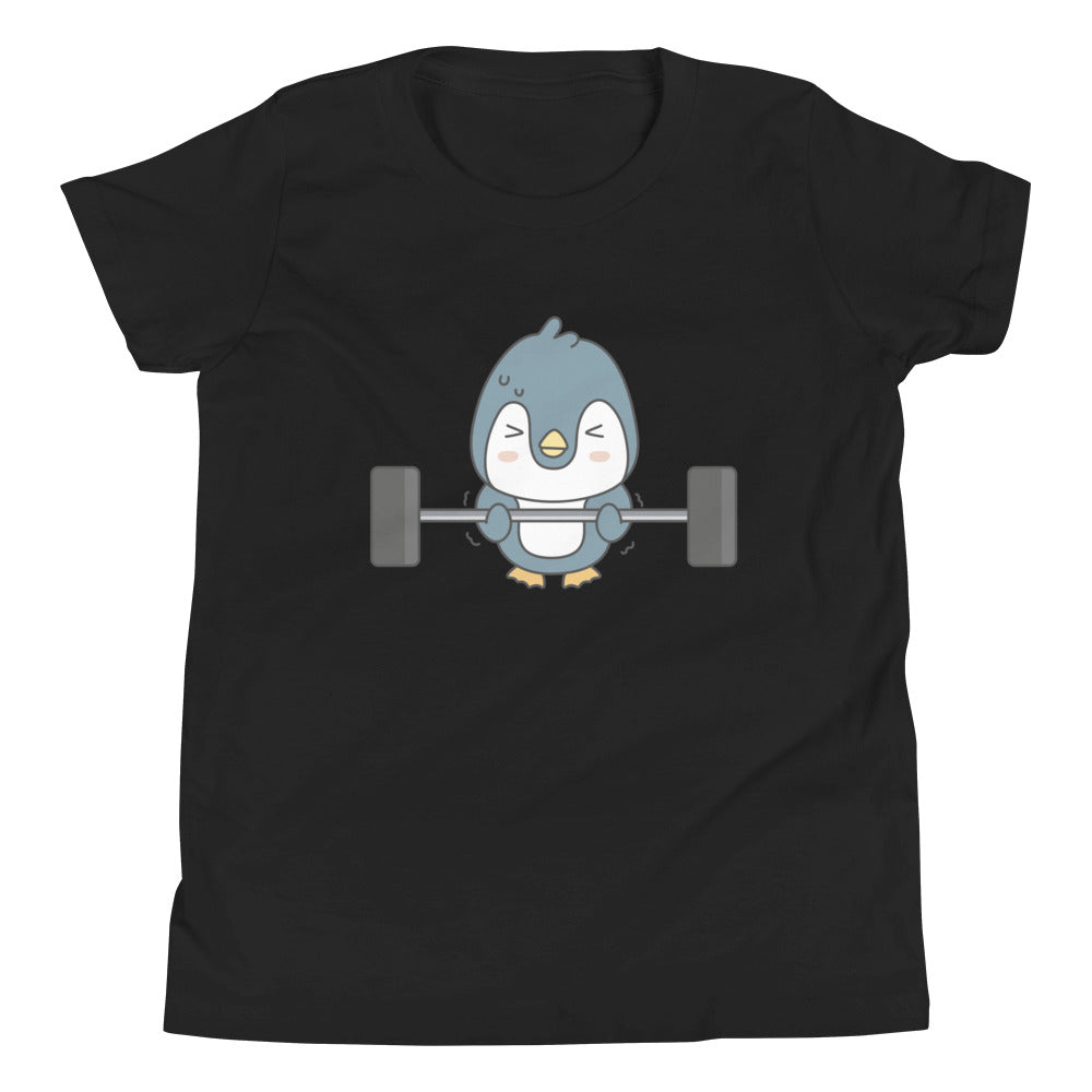 Weightlifting Penguin Children's T-Shirt in Black
