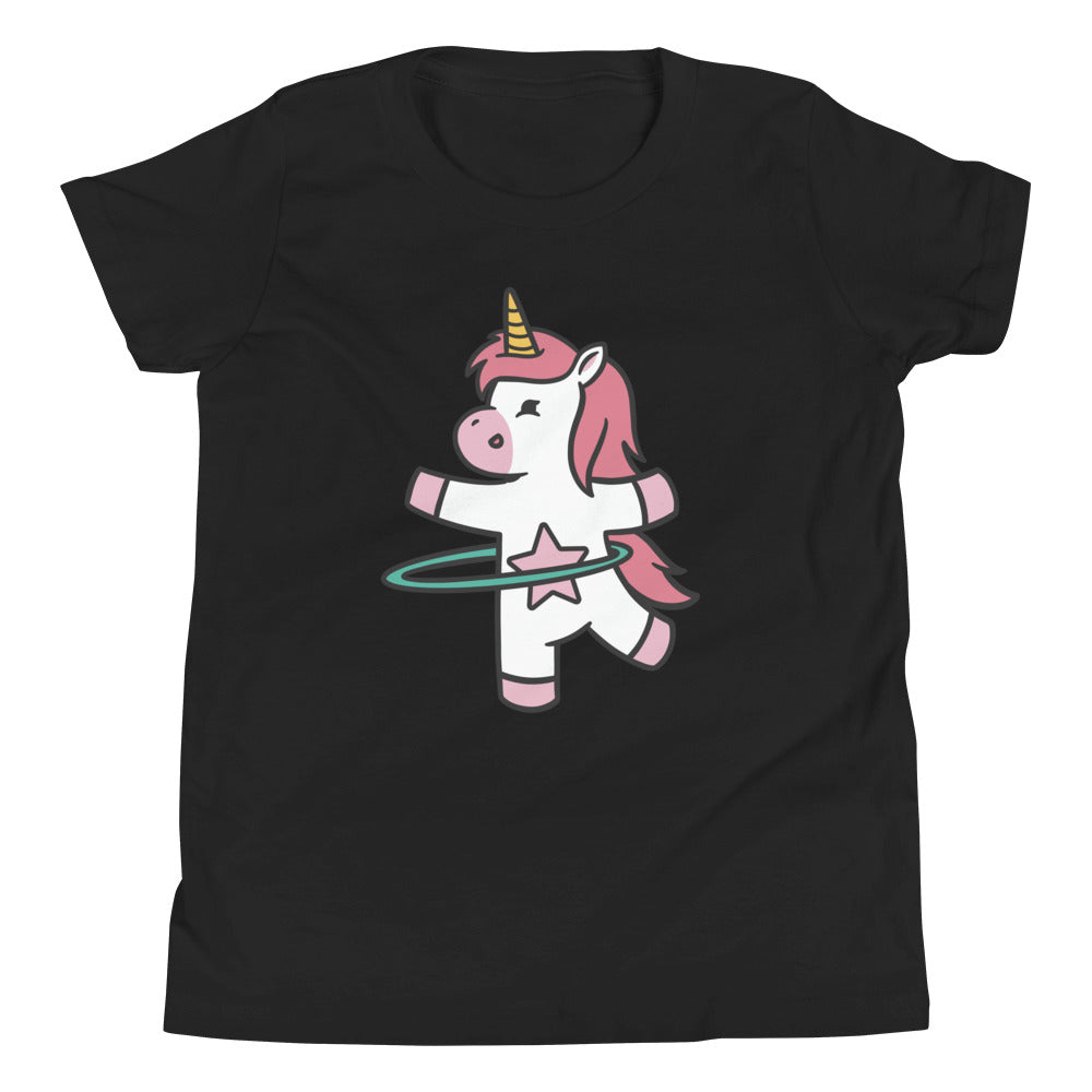 Hula Hooping Unicorn Children's T-Shirt in Black