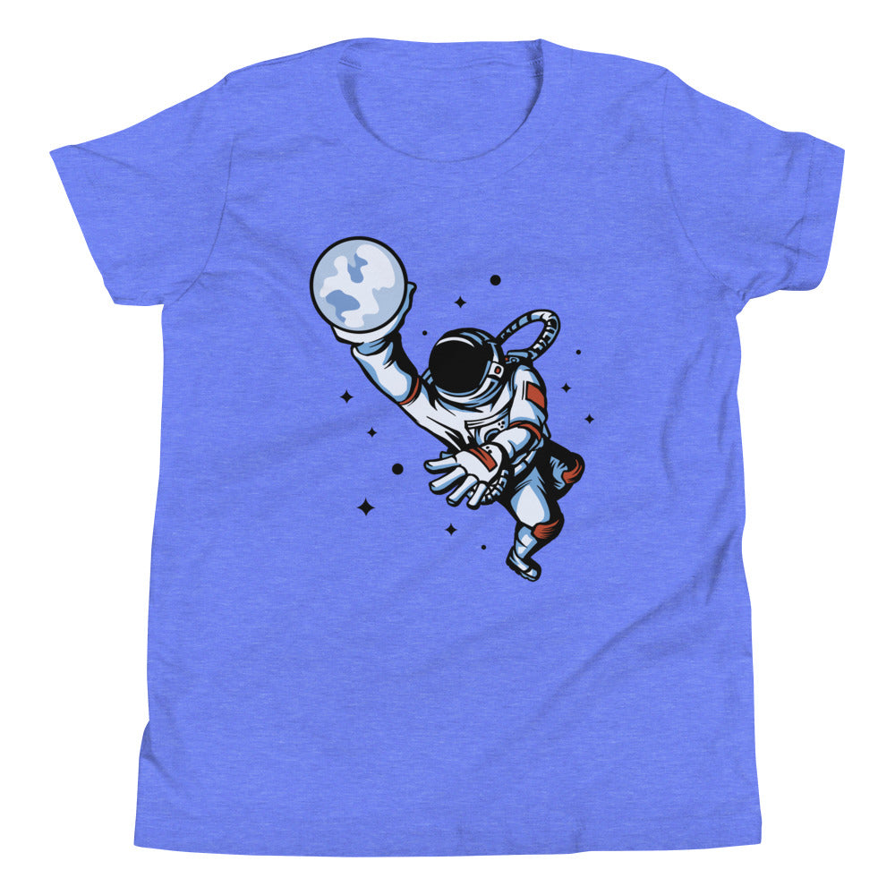 Dunking Astronaut Children's T-Shirt in Heather Columbia Blue