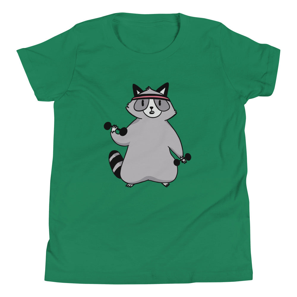 Weightlifting Racoon Children's T-Shirt in Kelly Green