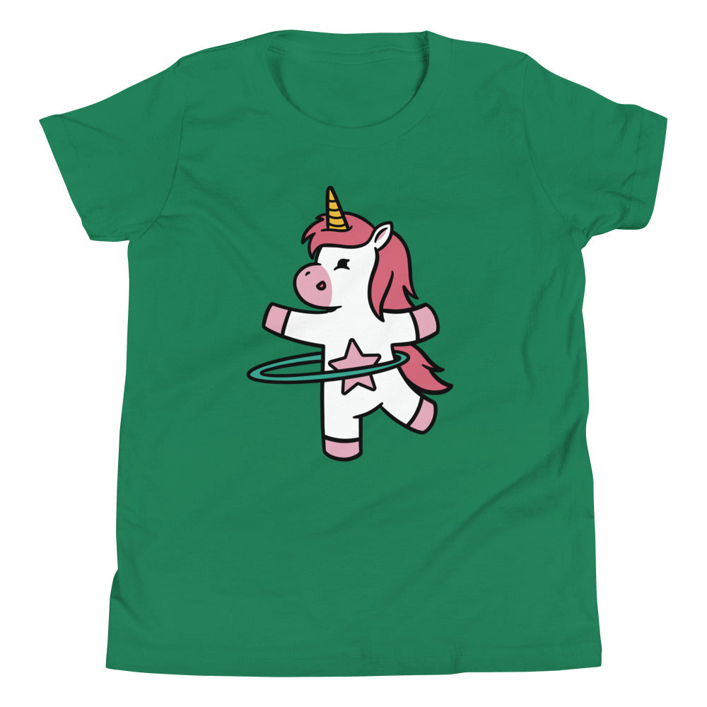 Hula Hooping Unicorn Children's T-Shirt in Kelly Green