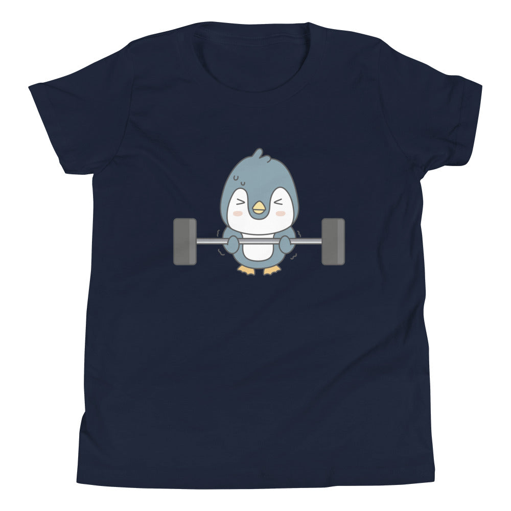 Weightlifting Penguin Children's T-Shirt in Navy