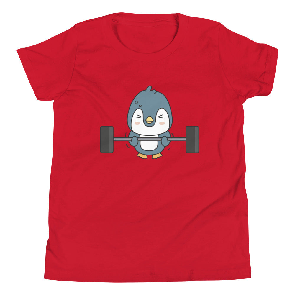 Weightlifting Penguin Children's T-Shirt in Red