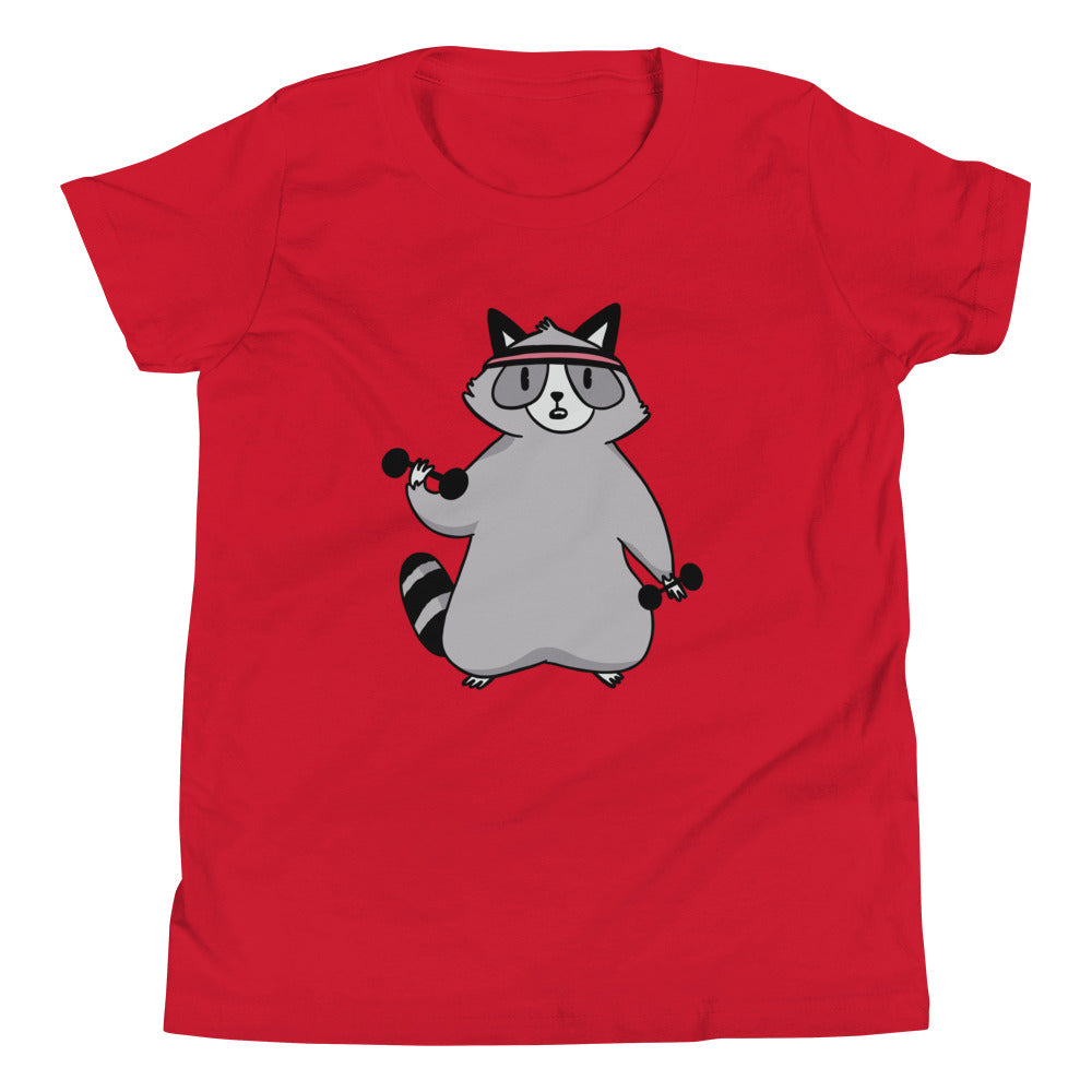 Weightlifting Racoon Children's T-Shirt in Red