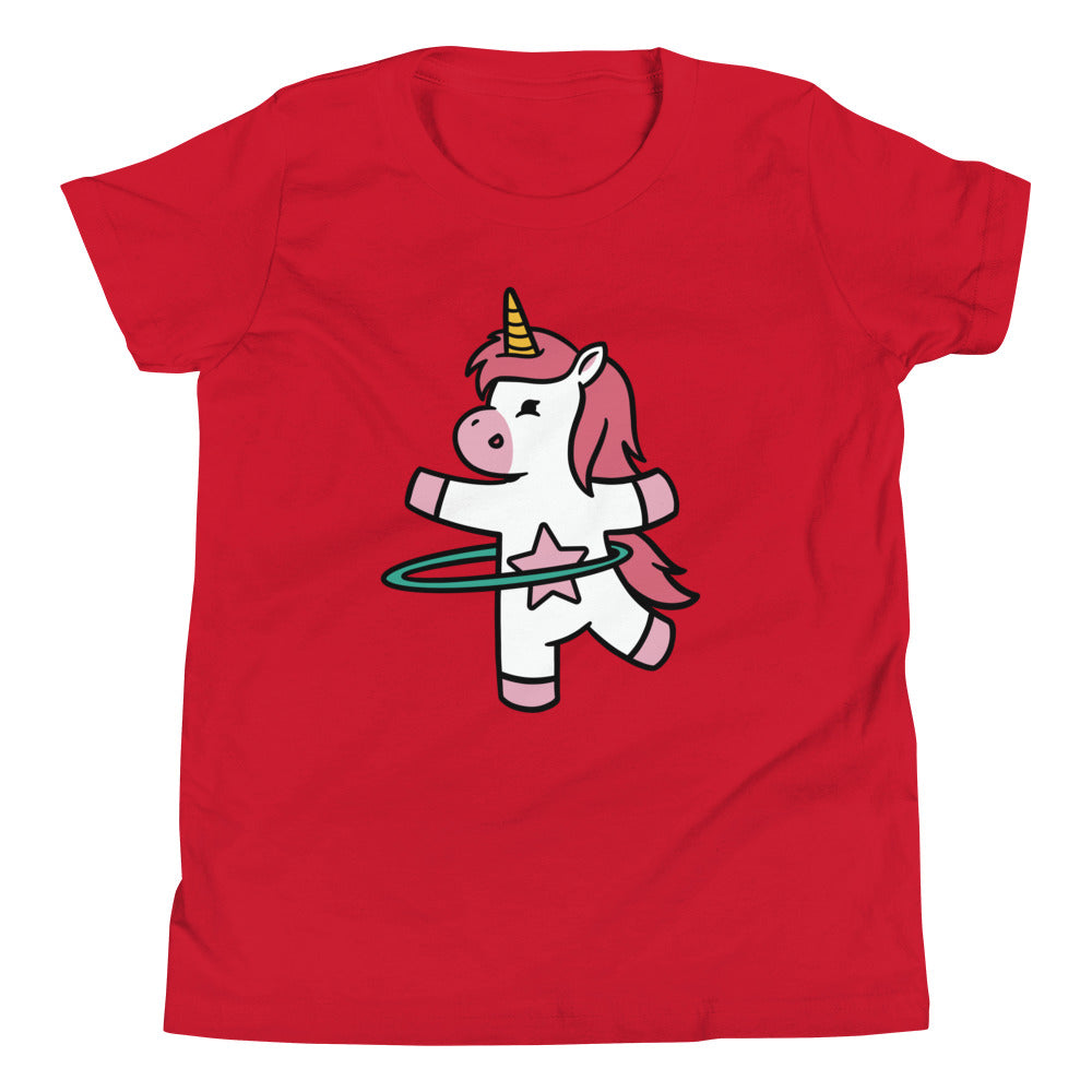 Hula Hooping Unicorn Children's T-Shirt in Red