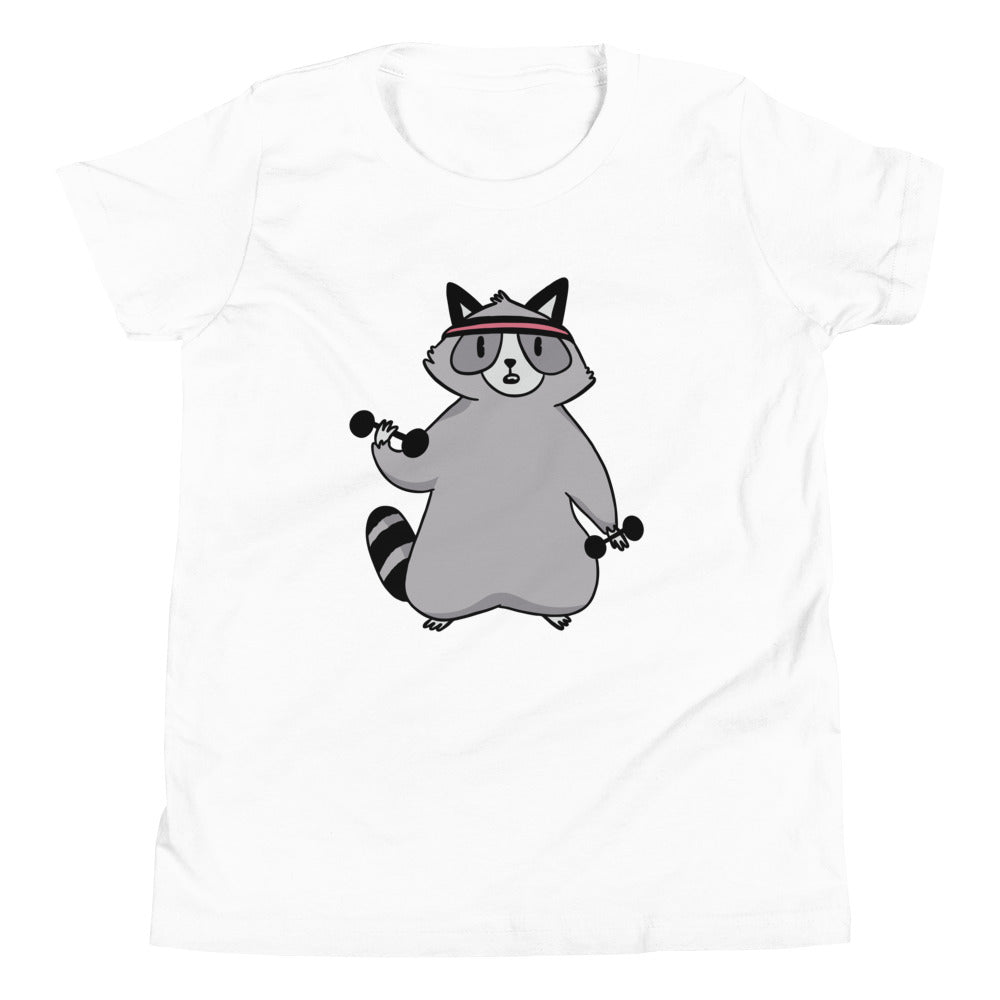 Weightlifting Racoon Children's T-Shirt in White